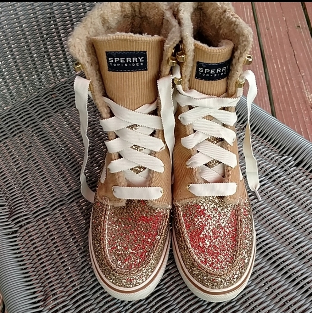 Gold Sperry boots